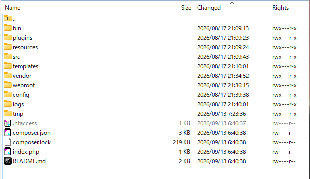 File manager showing the extracted GeckoFlag files and folders on the server