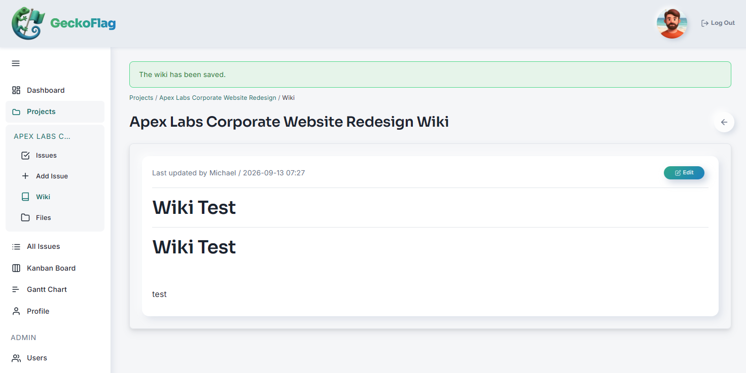 Pagina Wiki salvata che mostra il contenuto inserito